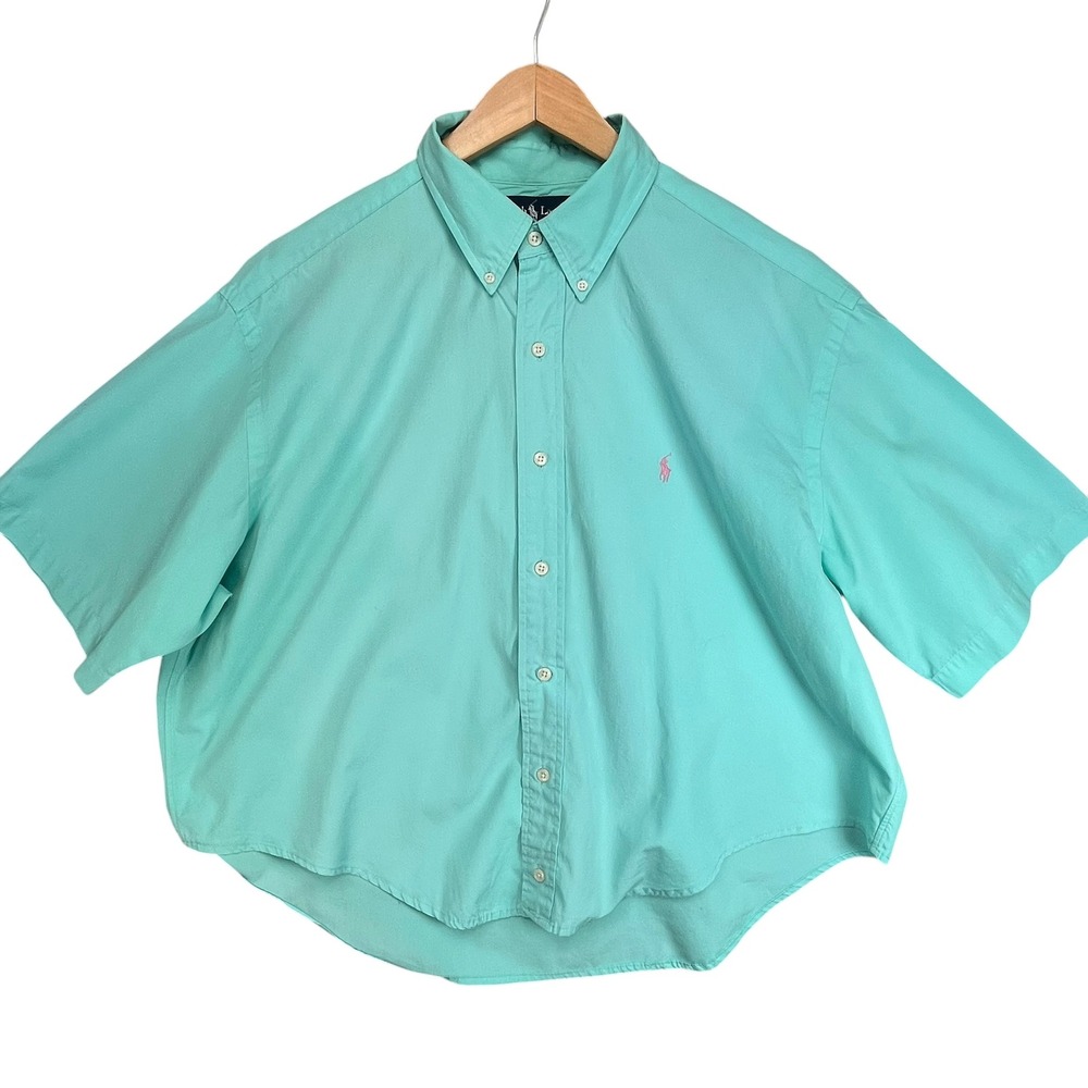 Ralph Lauren Turquoise Cotton Short Sleeve Button Down Classic Fit Shirt‎ XL